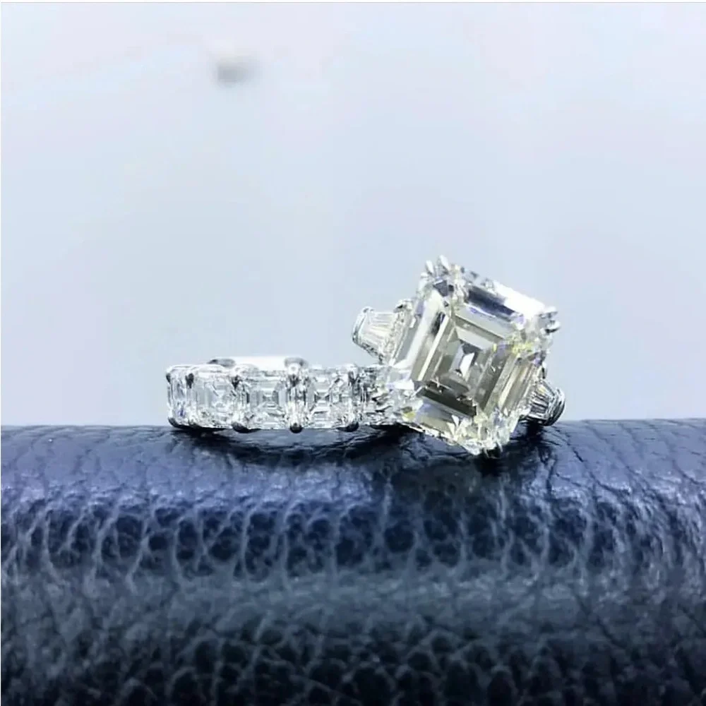 5.62ct  Exaggerated Hip Hop Bolt Bling Silver Pinky Ring Asscher Cut Men's